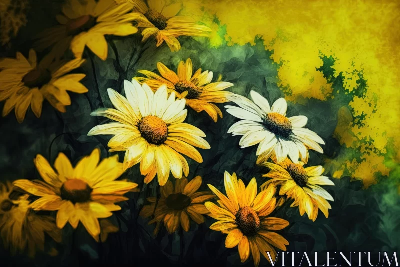 Yellow Daisies Painting with Color Splash Style | Realistic Chiaroscuro Lighting AI Image