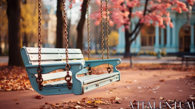 Blue Wooden Swing in Park | Nostalgic Nature Scene AI Image