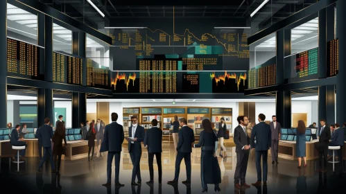 Busy Stock Exchange Trading Floor Scene