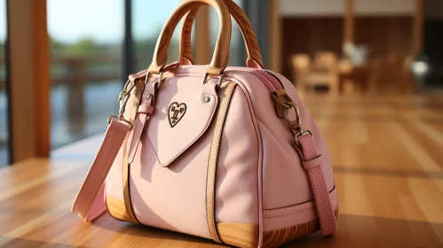 Chic Pink Leather Handbag with Wooden Handle and Charm