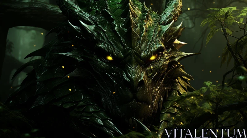 AI ART Enchanting Green Dragon in Dark Forest | Digital Fantasy Art