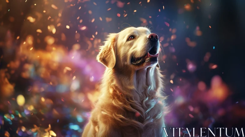 AI ART Golden Retriever Dog Portrait in Orange Background