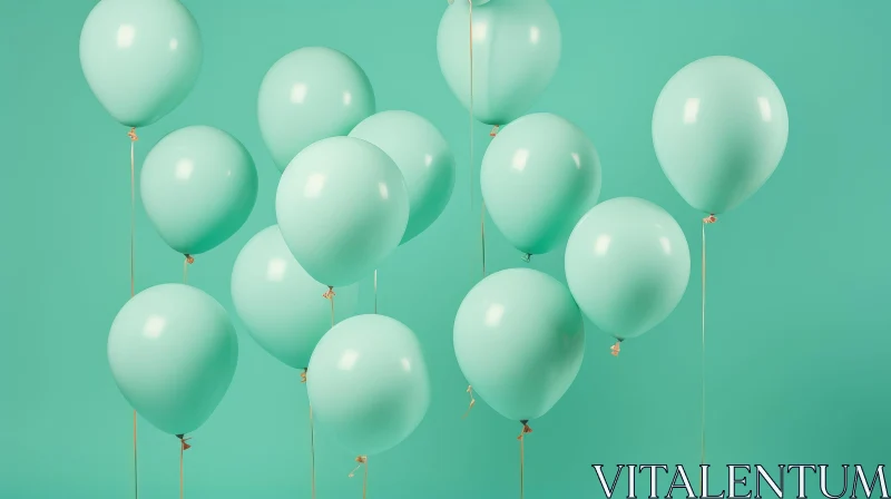 Green Balloons 3D Rendering - Serene Green Background AI Image