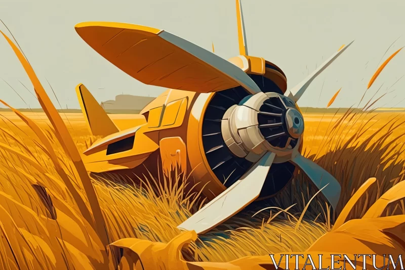 Hyper-Realistic Sci-Fi Art: Aeroplane in a Field of Wheat AI Image