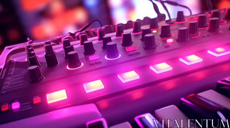 Pink Glowing Music Synthesizer Close-Up AI Image