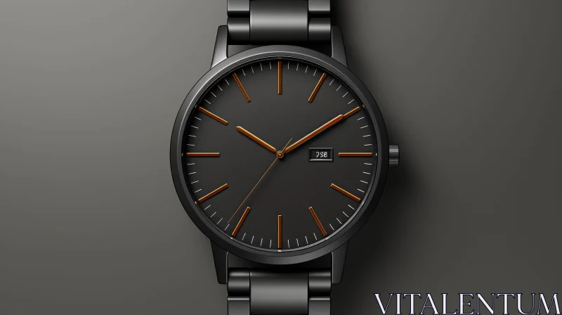 Stylish Black Wristwatch with Orange Indicators AI Image