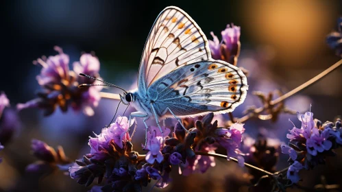 Blue and White Butterfly on Purple Flower - Nature Close-up