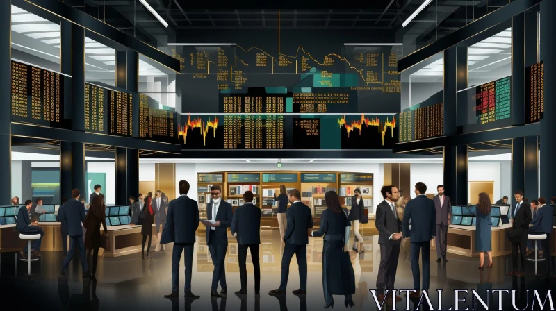 AI ART Busy Stock Exchange Trading Floor Scene