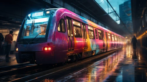 Colorful Modern Train at Station