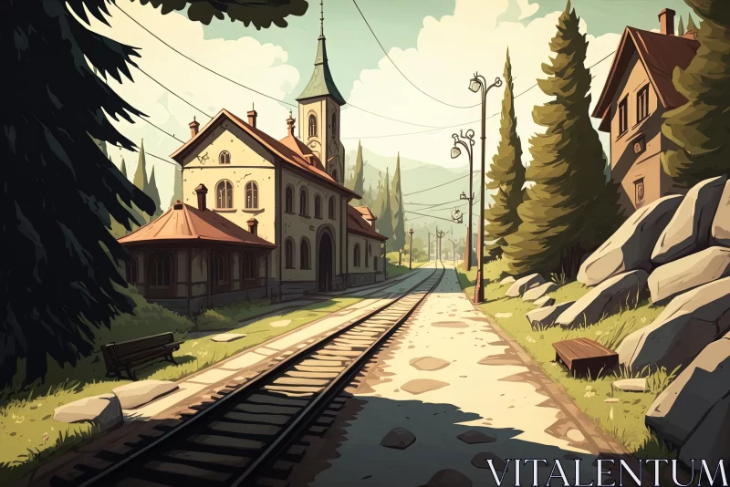 Enchanting Train Station amidst Trees | Whistlerian Art AI Image