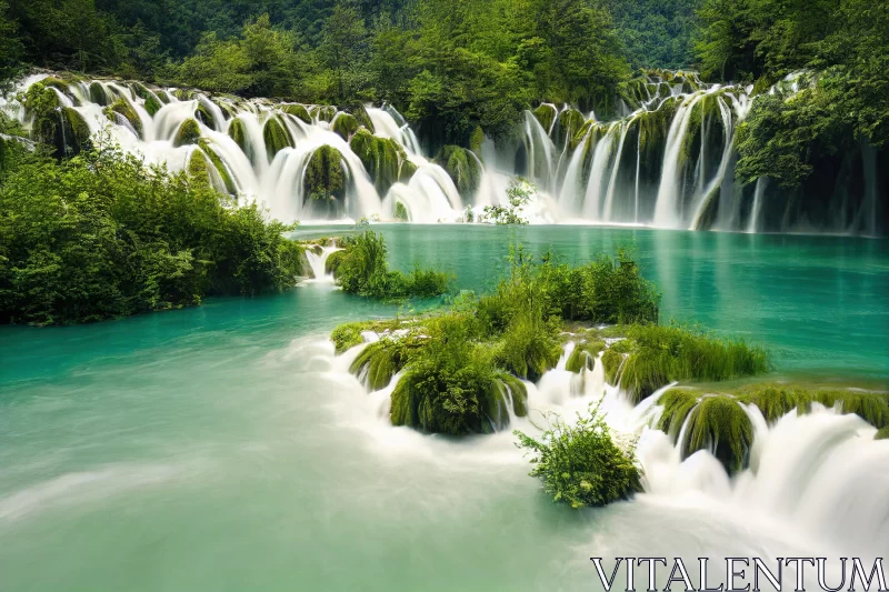 Enchanting Waterfall in a Forest - Captivating Natural Landscape AI Image