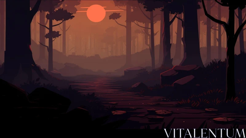 Enigmatic Forest Sunset Digital Painting AI Image