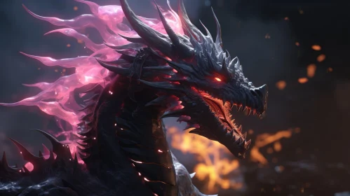 Fiery Black Dragon - Digital Fantasy Art