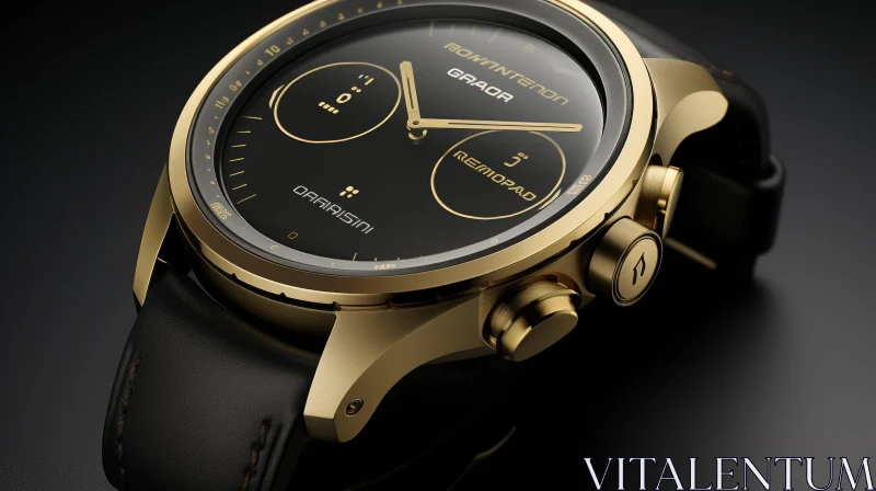 Luxury Smartwatch with Gold Case and Black Leather Strap AI Image