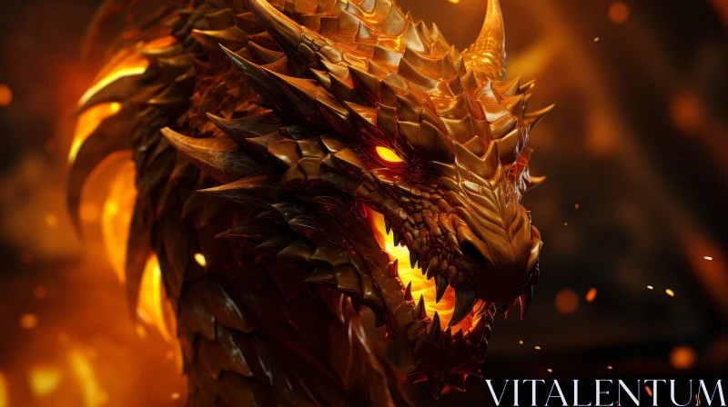 AI ART Majestic Gold Dragon Breathing Fire - Digital Painting