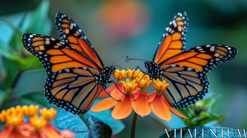 Monarch Butterflies on Milkweed Flower AI Image