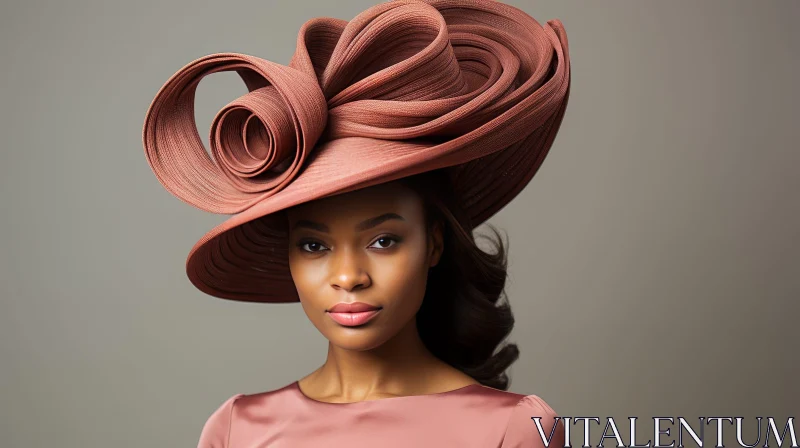 Sculptural Fashion: African-American Woman in Pink Dress and Unique Hat AI Image