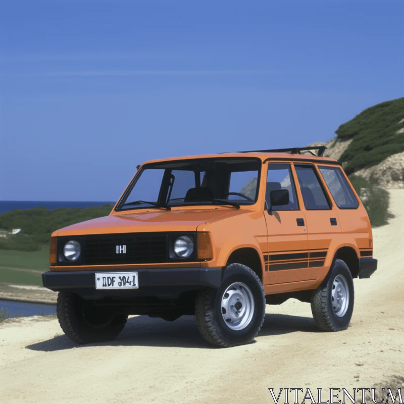 SUV Driving Down a Road | Light Orange and Light Indigo SUV Driving Down a Road | Light Orange and Light Indigo