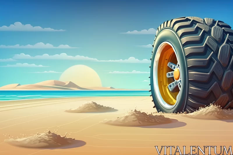 Truck on the Beach: Hyper-Realistic Cartoon Art AI Image