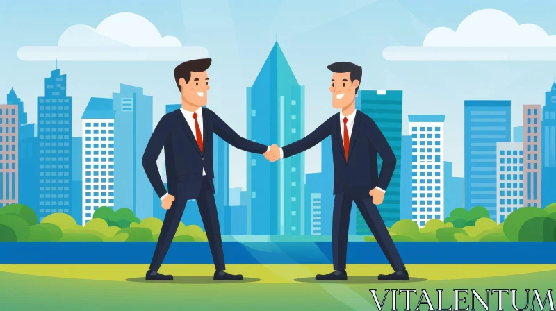 Cheerful Businessmen Handshake in City Park AI Image