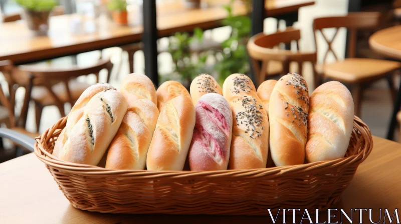 Delicious Assortment of Bread in Wicker Basket AI Image