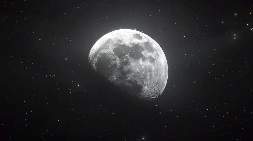 Gray Crescent Moon and Stars - Night Sky Photography