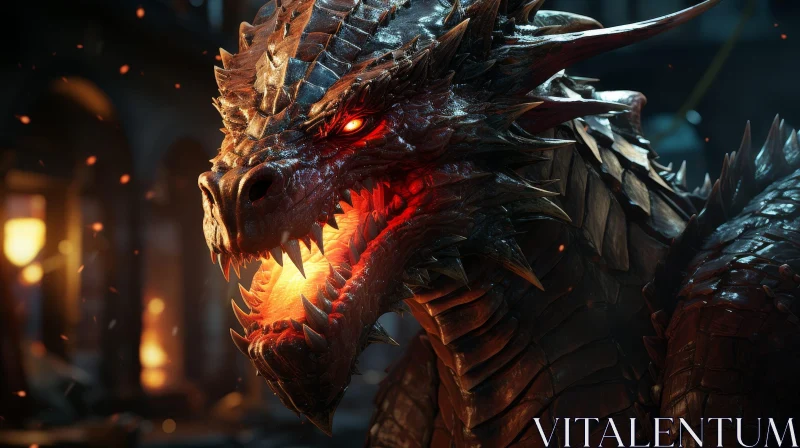 Majestic Red Dragon in Dark Cave - Digital Artwork AI Image