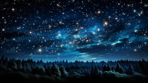 Night Sky with Stars and Trees