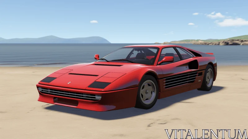 Red Sports Car on the Beach: A Captivating Scene of Animation and Realism AI Image