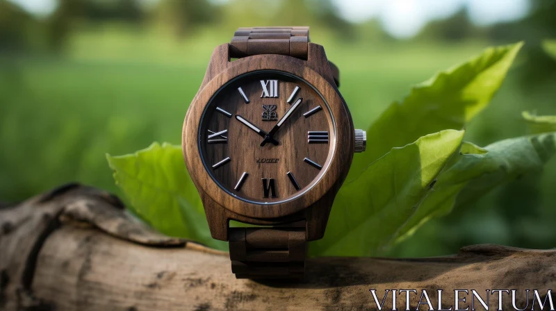 Stylish Wooden Watch with Brown Leather Strap AI Image
