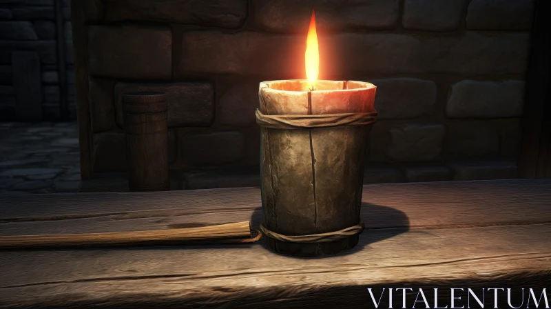 AI ART Warm Glow: 3D Candle on Wooden Table