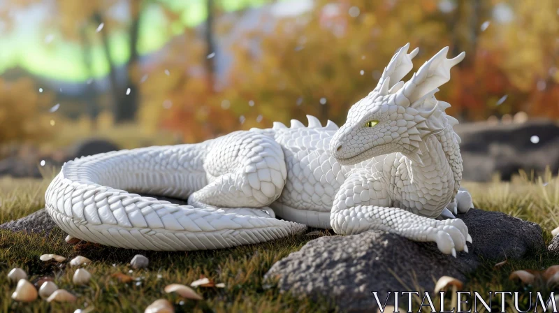 AI ART White Dragon in Enchanted Forest