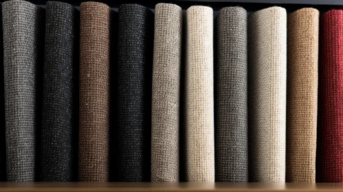Woolen Fabric Variety on Wooden Shelf