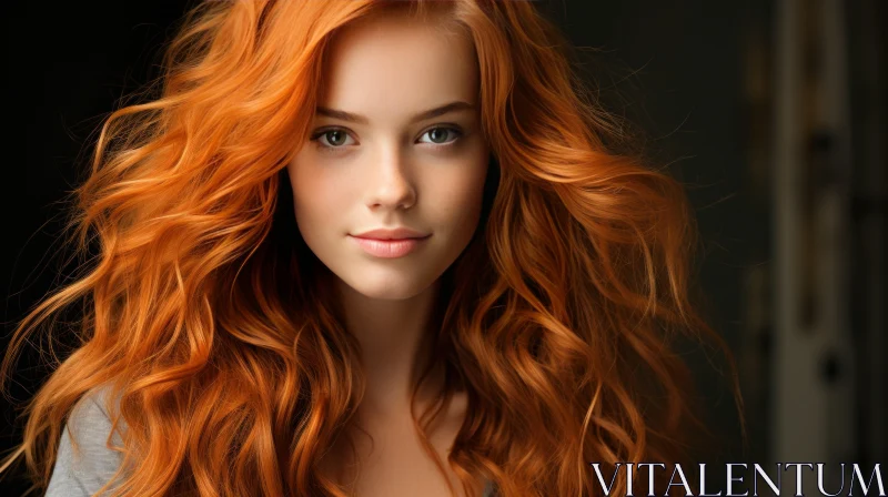 AI ART Young Woman Portrait with Red Hair and Green Eyes