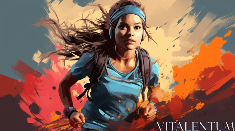 Young Woman Running Digital Painting AI Image