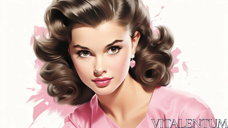 AI ART Charming Retro Portrait of a Young Woman in Pink Dress