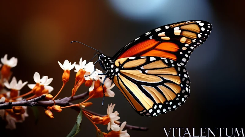 AI ART Close-up Monarch Butterfly on White Flower