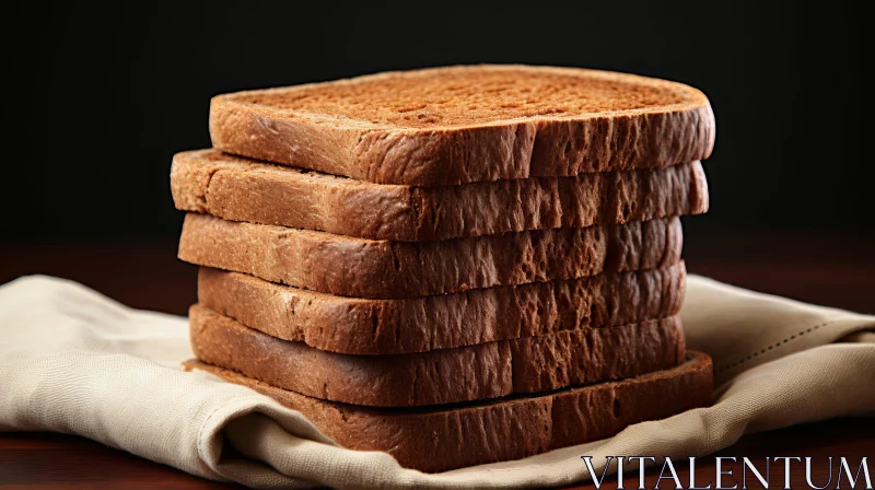 Dark Brown Bread Slices on Beige Napkin AI Image