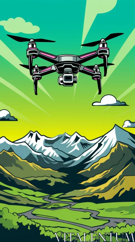Drone Flying Over Mountain Landscape AI Image