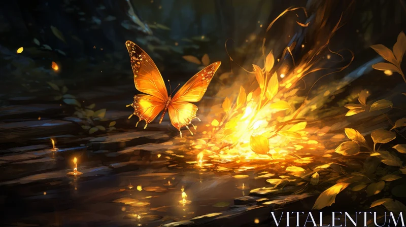 Enchanting Butterfly in a Colorful Forest AI Image