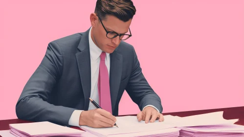 Focused Professional Signing Document in Pink Office