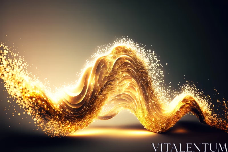 Golden Abstract Wave: Glowing and Playful Streamlined Forms AI Image