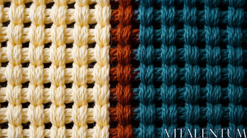 Hand-Knitted Ribbed Texture Fabric in Cream, Brown, and Teal AI Image