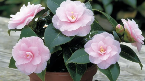 Pink Camellia Plant with Glossy Leaves