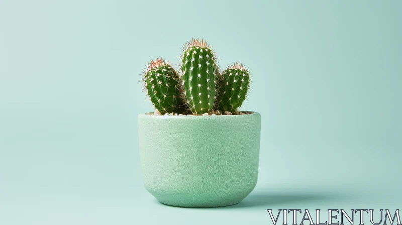 AI ART Small Cactus in Green Pot on Blurred Background