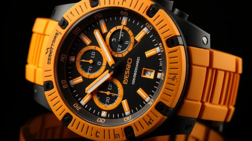 Stylish Black and Orange Rubber Wristwatch