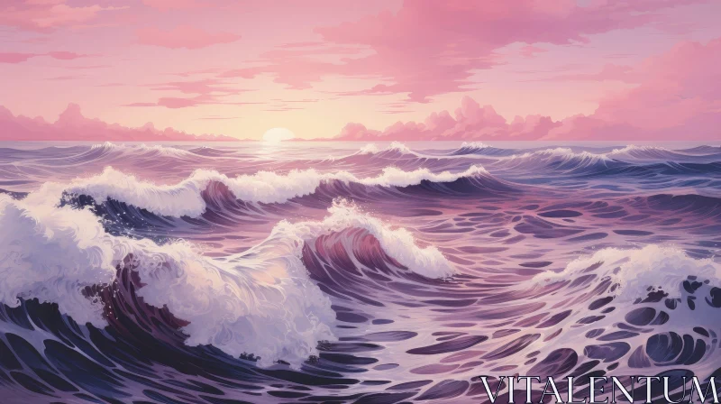 Tranquil Sunset Over Ocean Scene AI Image