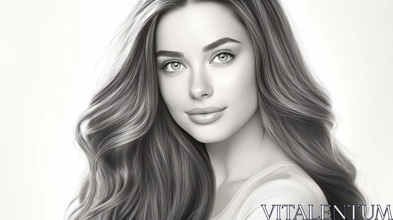 AI ART Beautiful Young Woman Portrait in Black and White