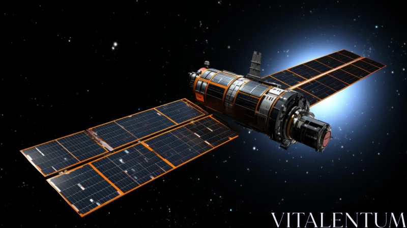 AI ART Black Satellite with Orange Solar Panels in Space