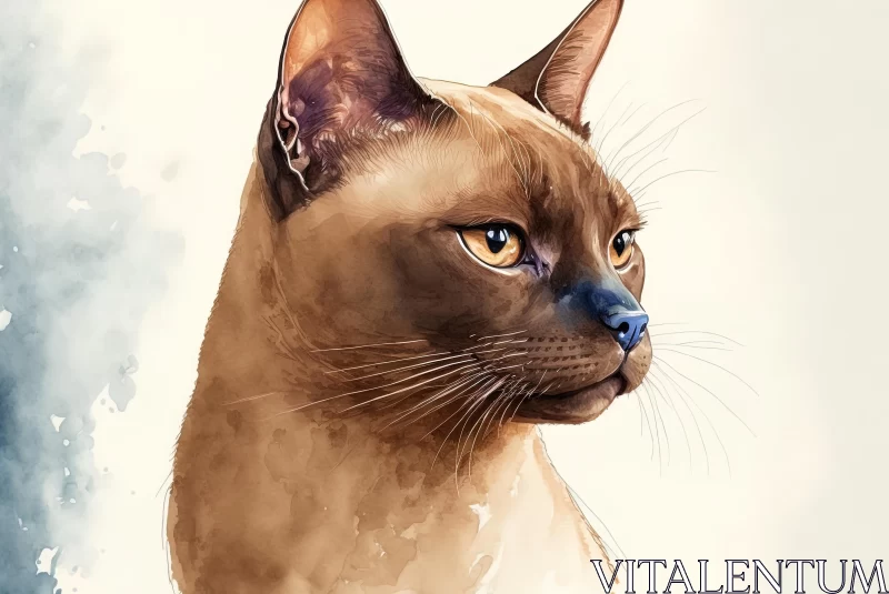 Captivating Siamese Cat Watercolor Illustration | Digital Art Techniques AI Image